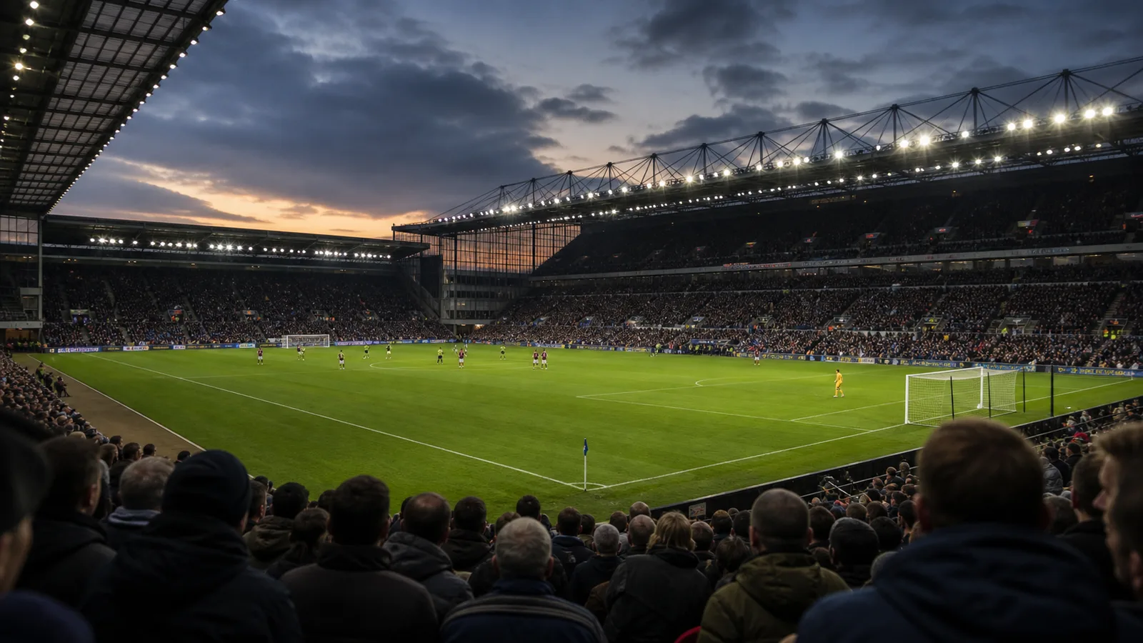 Engelsk fotballstadion i kveldslys