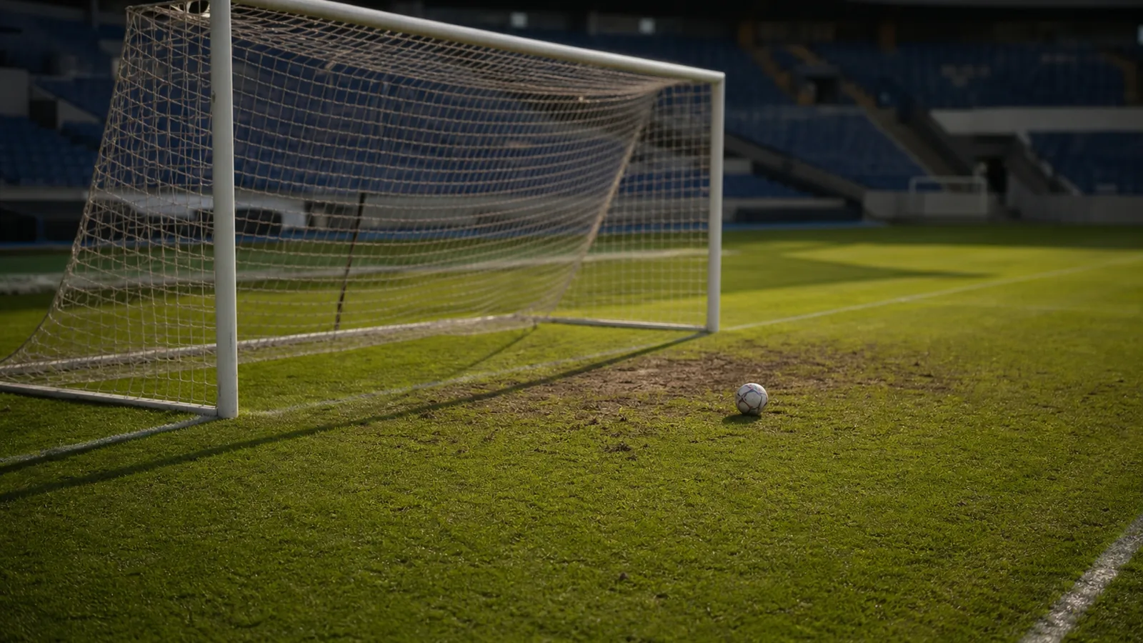 Fotballmål og planlinjer på engelsk stadion